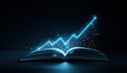 Open book with glowing upward trend graph