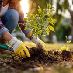 Young Gardener Planting Seedling into Fertile Soil with Care