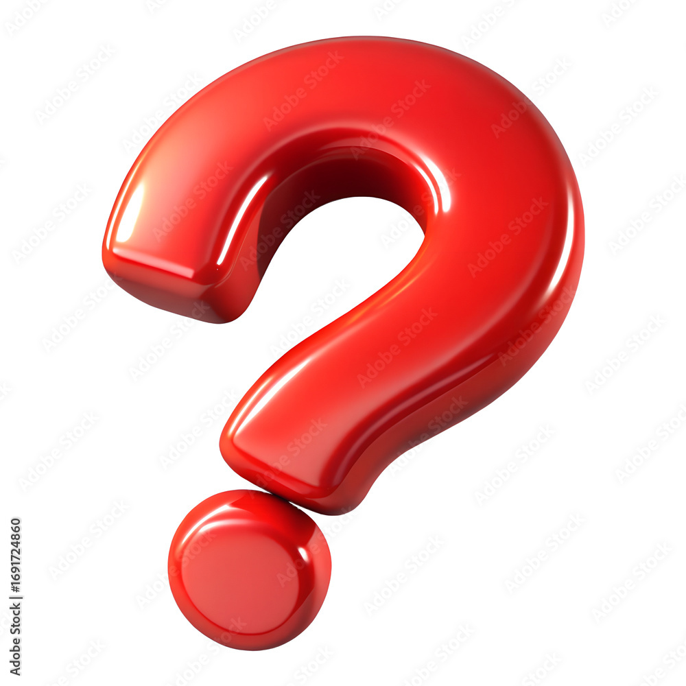 Aufkleber glossy red question mark 3d render isolated on dark for inquiries and curiosity transparent backgrou