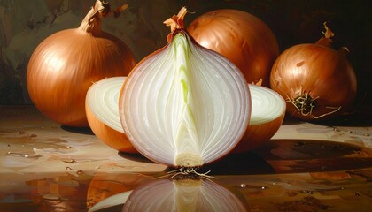 Close-up of fresh halved onion.