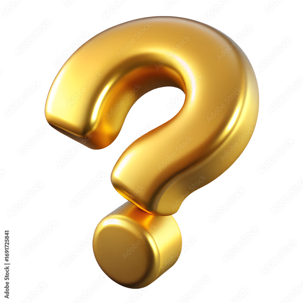 Fototapete golden question mark symbol 3d rendering abstract concept design element transparent background