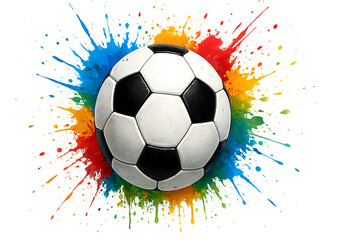 Fototapeta premium soccer ball with paint splatter, isolated on white background
