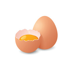Illustration of a whole egg and a cracked egg showing the yolk inside, isolated on a white background.