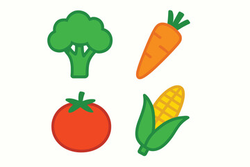 Colorful cartoon style vegetables including broccoli carrot tomato and corn.