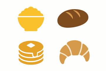 Assortment of Baked Goods - Rice, Bread, Pancakes, and Croissant.