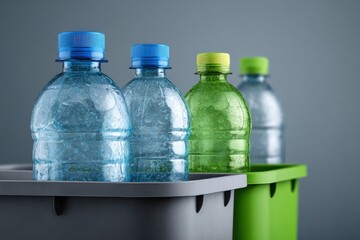 Plastic water bottles in recycling bins
