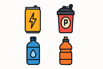 Set of four different drink containers for sports and energy.