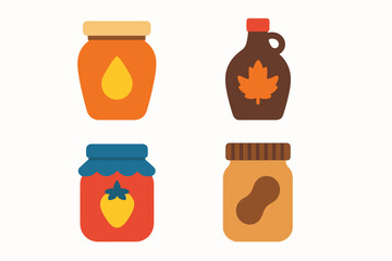 Four Different Types of Sweetened Food Products in Jars.