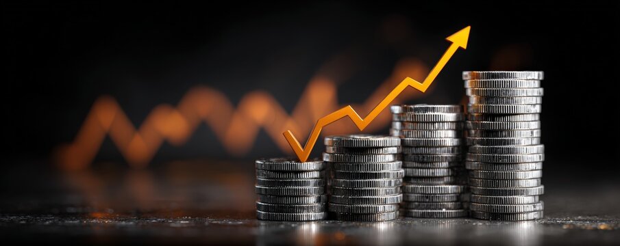 Stacked coins with upward trend