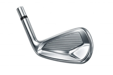 Golf club iron with shiny metal surface, isolated on transparent background, ready for compositing into sports-themed designs