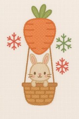 Cute Rabbit in Hot Air Balloon with Carrot and Snowflakes Design
