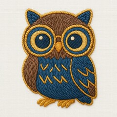 Colorful Embroidered Owl Design with Big Eyes and Detailed Features