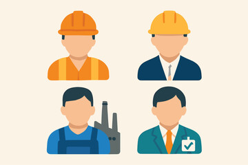 Four diverse professional worker avatars in flat design style.