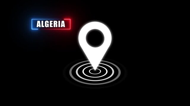 Algeria  location icon red pointer on black screen isolated geolocation concept.