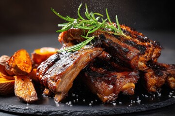 Grilled ribs with sweet potato fries