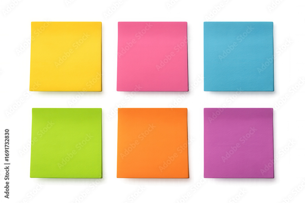 Poster multicolored adhesive notes scattered randomly, creating bright workspace organization with clear ba