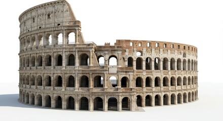 Naklejka premium A full view of the magnificent Colosseum, a historic amphitheater, showcases its impressive stone structure and numerous arches.