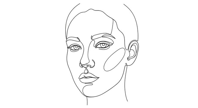 Minimalist hand-drawn line art illustration of a woman's face, showcasing beauty and simplicity with an abstract, elegant style.