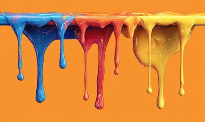 Colorful paint drips on an orange background