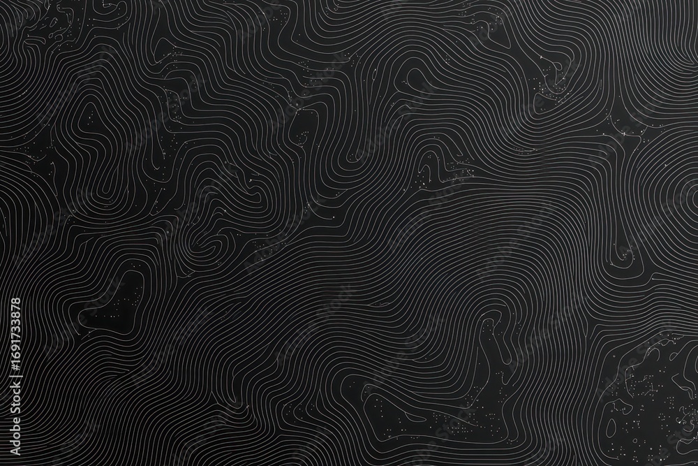 Poster abstract wavy line patterns create a dynamic texture, resembling topographical maps on a dark backgr