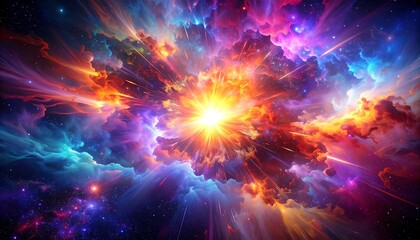 Naklejka premium Cosmic explosion, vibrant nebula