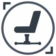 Office Chair Icon, Simple Desk Chair Symbol Inside Round Frame and Corner Brackets, Vector Design