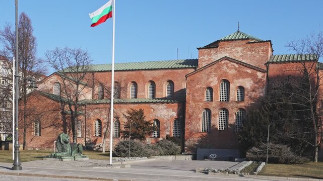 Red brick Basilica of Saint Sofia. National monument - Orthodox Church of Saint Sophia, preserved in its original form since its construction in 6th century AD