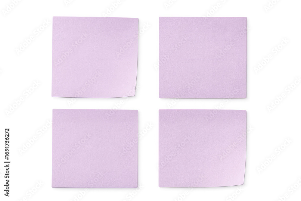 Poster light purple sticky notes spread across transparent surface, offering clean workspace for quick note