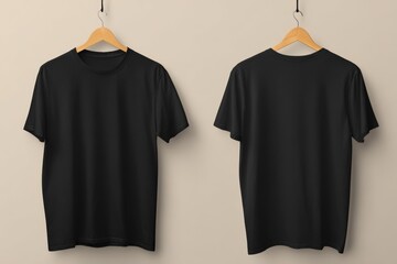 Two black t-shirts on hangers