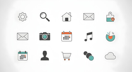 Modern Minimalist Flat Design Icon Set for Web and Mobile Interfaces on White Background
