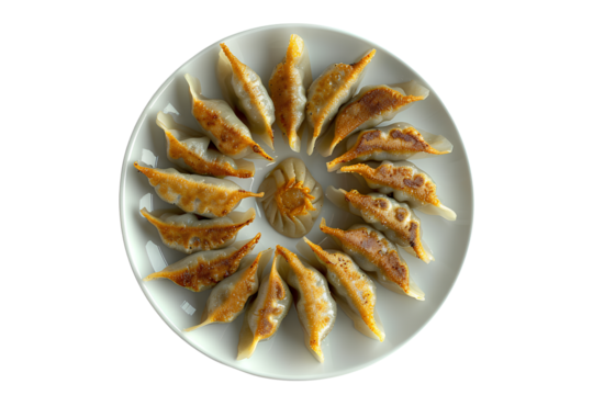 Fried Dumplings on a Plate, isolated on transparent background. 