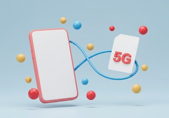 Conceptual 5G smartphone with a SIM card on a light blue background