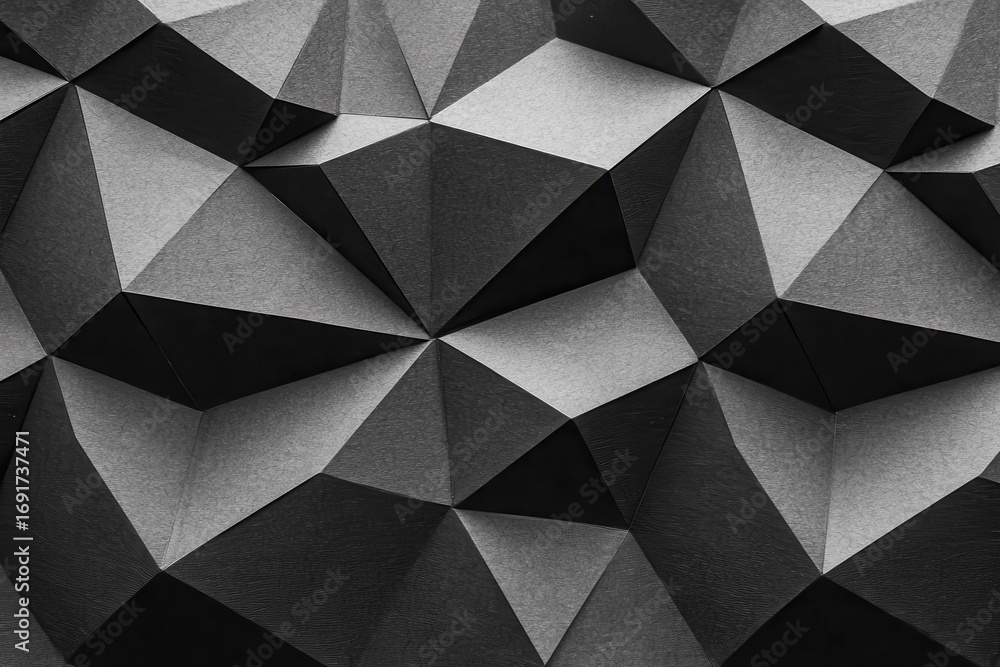 Poster a textured, abstract pattern featuring a series of three-dimensional, black and gray geometric shape