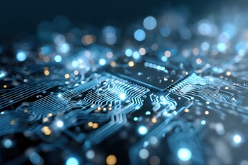 Close-up circuit board with glowing components