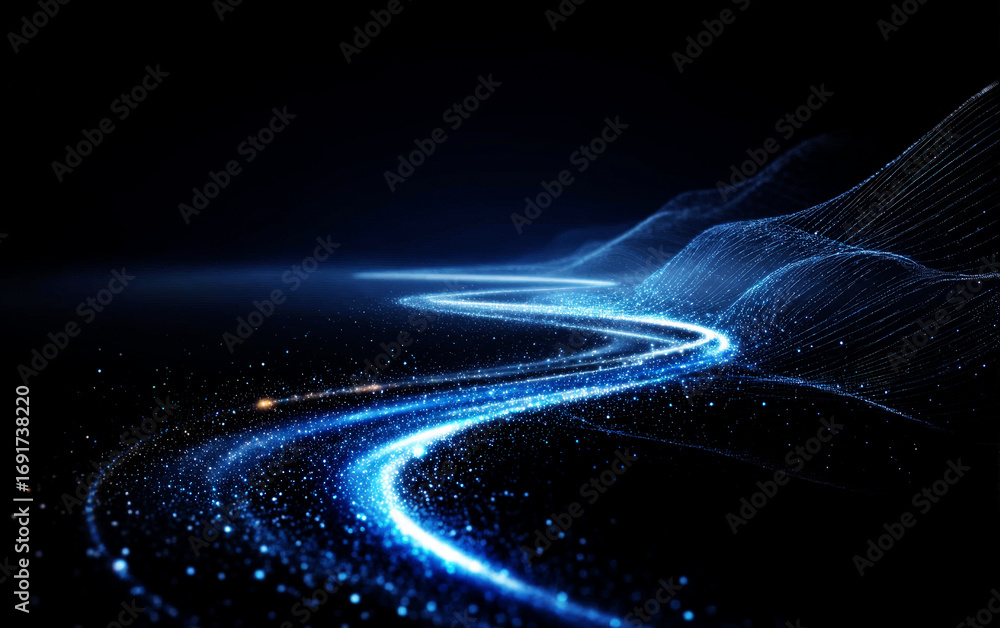 Poster dynamic blue light trail with abstract wave-like patterns