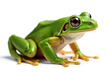 Fototapeta premium European tree frog, Hyla arborea, isolated, white background, right profile view, amphibian photography, isolated, green frog