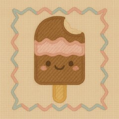 Cute Cartoon Ice Cream Character with Happy Face and Bite Taken