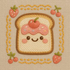 Cute Embroidered Toast with Cherry and Strawberry Decorative Elements