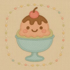 Cute Ice Cream Sundae with Cherry on Top Cute Sweet Treat Illustration