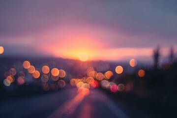 Blurred sunset over city road