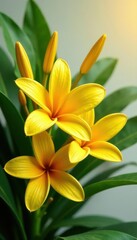 Fototapeta premium Lush yellow tropical bouquet, vibrant accents, macro, gold, vibrant