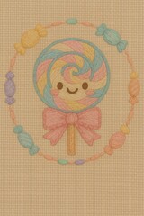 Cute Colorful Lollipop with Smiley Face and Candies Background