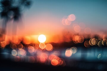 Blurry sunset cityscape