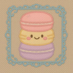 Cute Cartoon Macaron Character with Colorful Pastel Design in Frame