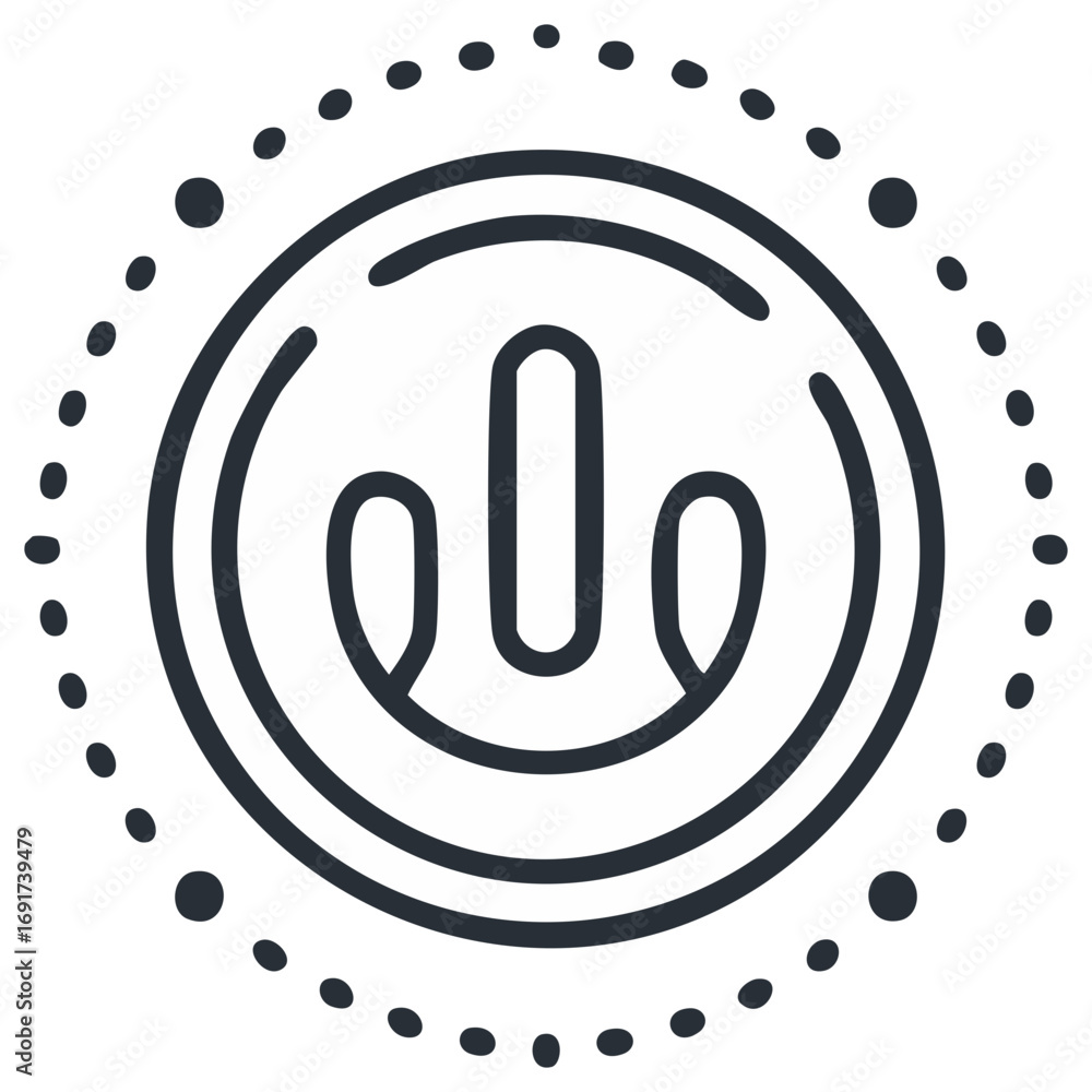 Poster abstract line drawing of modern circular design featuring three vertical shapes.