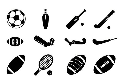 Collection of various sports equipment icons. - Powered by Adobe