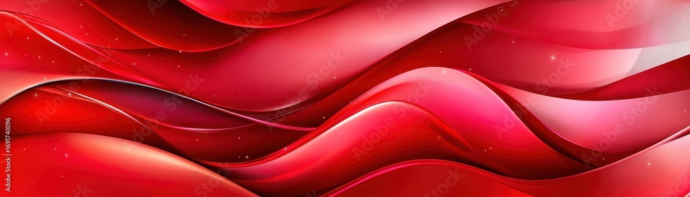 Poster a flowing, abstract design featuring vibrant red waves and gradients, creating a dynamic and visuall
