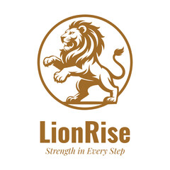 Lion Logo with Text Strength in Every Step symbol power