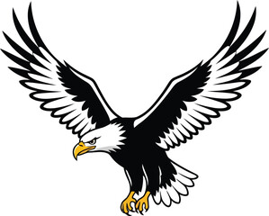 Majestic Bald Eagle in Flight with Wings Spread Wide on a White Background bird raptor