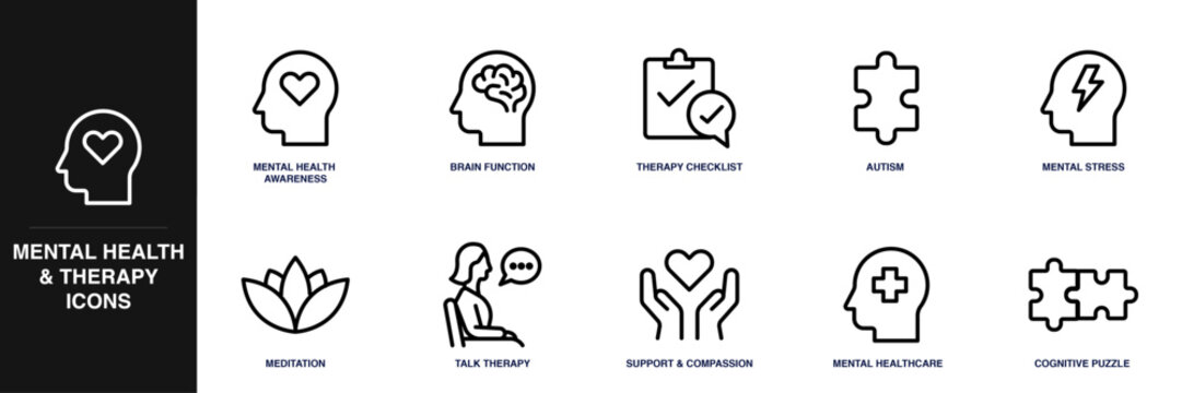 Mental Health and Therapy Line Icon Set